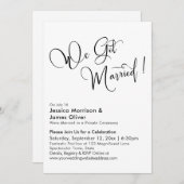 「私たち結婚しました」エレガントなカリグラフィー 黒と白 招待状 (正面/裏面)