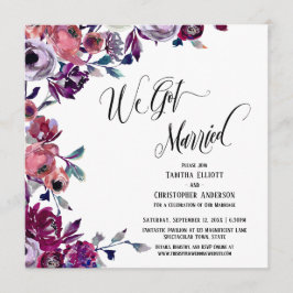 私たち結婚しました エレガントなスクリプト 太い花 招待状