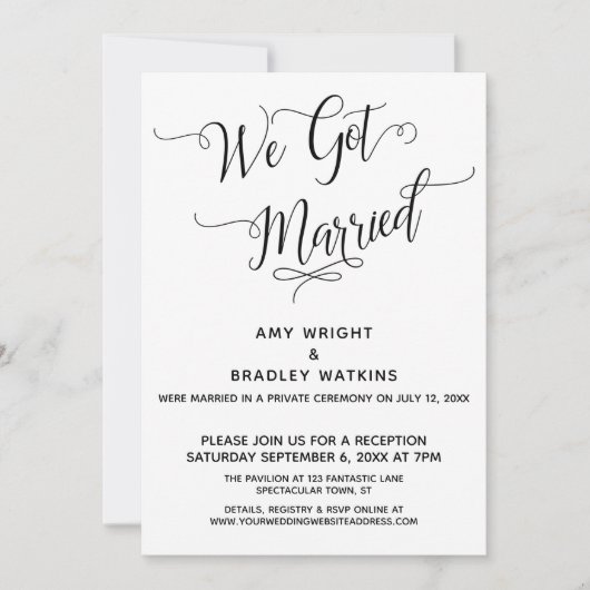 「私たち結婚しました」エレガントな挙式後の披露宴 招待状 (正面)