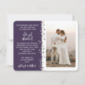 私たち結婚しました グリッター ハート フォト パープル ホワイト 招待状 (正面)