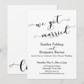 「私たち結婚しました スクリプト モノクロームのレセプション」 招待状 (正面/裏面)