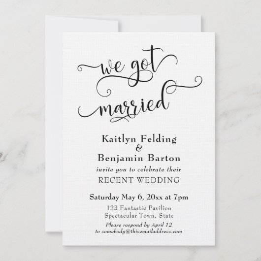 「私たち結婚しました タイポグラフィ ウェディング レセプションのみ」 招待状 (正面)