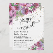 私たち結婚しました タイポグラフィ ワイルドフラワー ゴールド コンフェッティ 招待状 (正面/裏面)