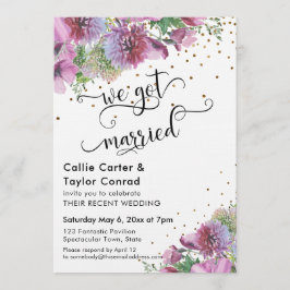 私たち結婚しました タイポグラフィ ワイルドフラワー ゴールド コンフェッティ 招待状