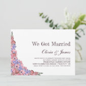 私たち結婚しました ピンクの花のウェディング レセプション 招待状 (スタンド正面)