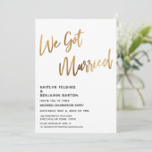 私たち結婚しました ミニマル ゴールド カリグラフィー レセプション 招待状 (スタンド正面)