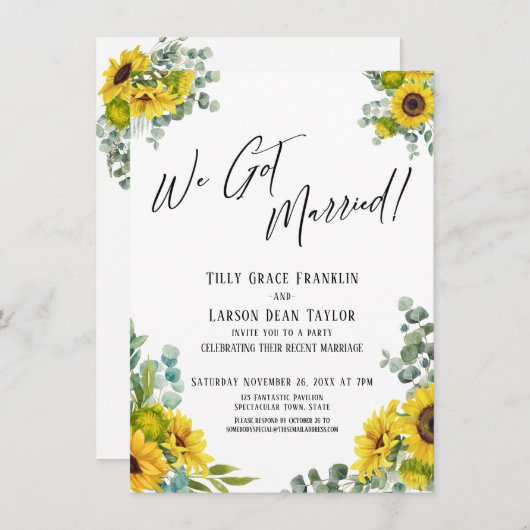 私たち結婚しました!ユーカリとひまわりの披露宴 招待状 (正面/裏面)