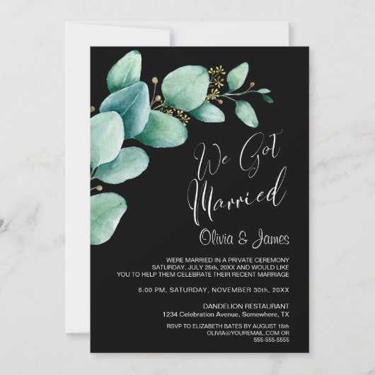 私たち結婚しました ユーカリの葉 ウェディング レセプション 招待状 (正面)