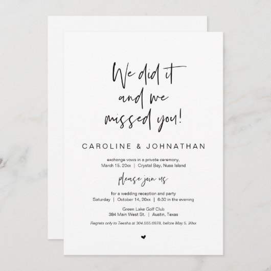 私たち結婚しました、会いたかった、ブラック、ウェディングエロープメント 招待状 (正面/裏面)