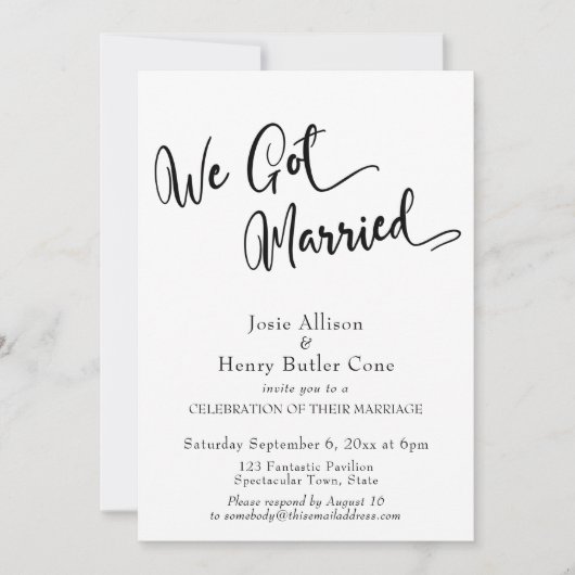 私たち結婚しました 結婚式の受付, ゴールドの飾り紙 招待状 (正面)