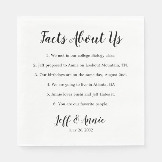 私たち結婚に関する事実パーティーカスタムナプキン スタンダードランチョンナプキン (正面)