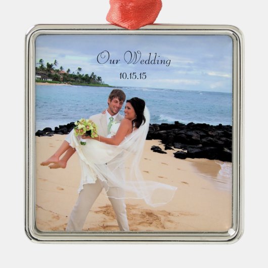 私たち結婚のシルバーメタル写真オーナメント メタルオーナメント (正面)