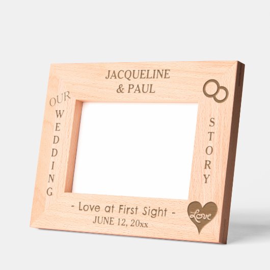私たち結婚のストーリーハート名6 x 4, 7 x 5写真 レーザー彫刻フレーム (左)