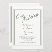 私たち結婚のセージ緑のエレガモダンントウェディング 招待状 (正面/裏面)