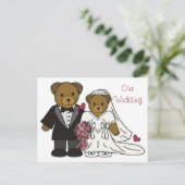 私たち結婚のテディ結婚ベアはがき ポストカード (スタンド正面)
