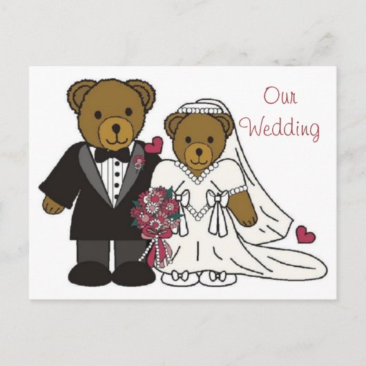 私たち結婚のテディ結婚ベアはがき ポストカード (正面)