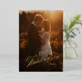 私たち結婚のフォトフォイル結婚式の招待 箔招待状 (立ち正面)