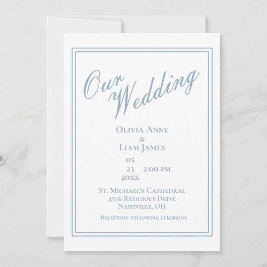 私たち結婚の埃っぽい青いエレガモダンントウェディング 招待状 (正面)