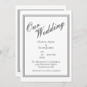 私たち結婚の白い黒のエレガントなモダン結婚式 招待状 (正面/裏面)