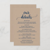 私たち結婚の詳細ネイビ素朴ー・ブルー エンクロージャーカード (正面/裏面)