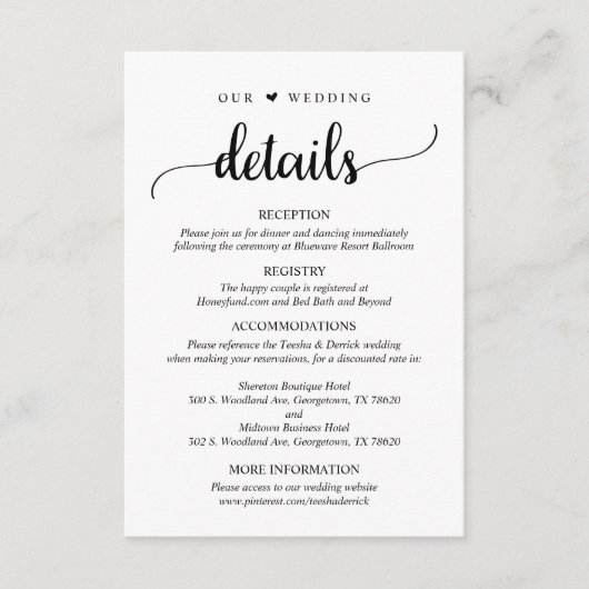 私たち結婚の詳細、黒素朴文字 エンクロージャーカード (正面)