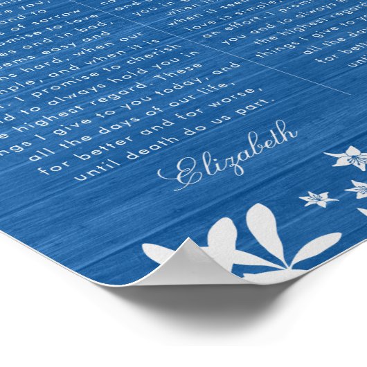 私たち結婚の誓いネイビーブルーフローラ木材記念日 ポスター (角)