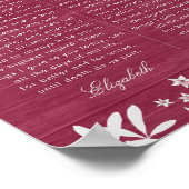 私たち結婚の誓いブルゴーニュフローラ木材記念日 ポスター (角)