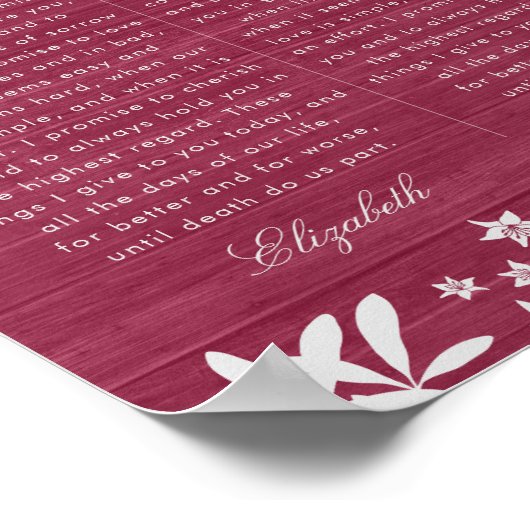 私たち結婚の誓いブルゴーニュフローラ木材記念日 ポスター (角)