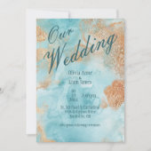 私たち結婚の金ゴールドターコイズ結婚抽象芸術 招待状 (正面)