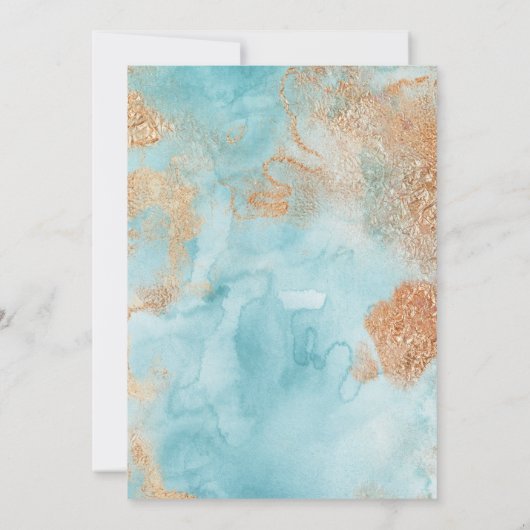 私たち結婚の金ゴールドターコイズ結婚抽象芸術 招待状 (裏面)