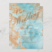 私たち結婚の金ゴールドターコイズAbstractElegant結婚's 招待状 (正面/裏面)