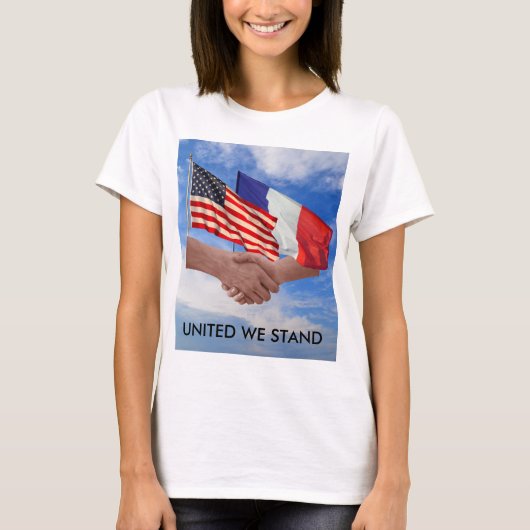 私たち統一されたはアメリカとフランスの女性基本Tシャツをスタンド Tシャツ (正面)