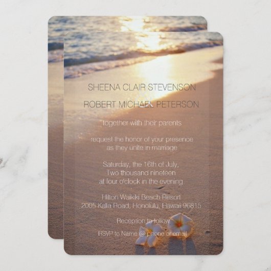 私たち2人/プルメリアビーチサンセットウェディング招待 招待状 (正面/裏面)
