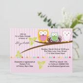 私たち3フクロウ家族ピンクの赤ちゃんシャワー招待 招待状 (スタンド正面)