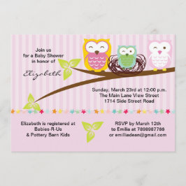 私たち3フクロウ家族ピンクの赤ちゃんシャワー招待 招待状