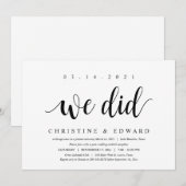 私たち、モダンな結婚後の秘密の挙式をしました 招待状 (正面/裏面)