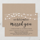 私たち、結婚しました！あなたも来てほしかった、結婚式の招待状（ウェディングエロープメント招待状） 招待状 (正面/裏面)