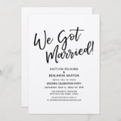 「私たち、結婚しました！」カジュアルなスクリプトの結婚式招待状（クラフト紙） 招待状 (正面/裏面)