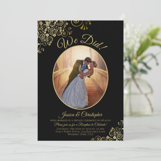 私たち、結婚しました! 黒の結婚式の披露宴 ゴールドカールズ 招待状 (スタンド正面)