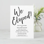 私たち、駆け落ちしました！現代風カジュアルな結婚後お祝い会 招待状 (スタンド正面)