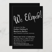 私たち、駆け落ちしました! 黒モダンなポストウェディングセレブレーション 招待状 (正面/裏面)