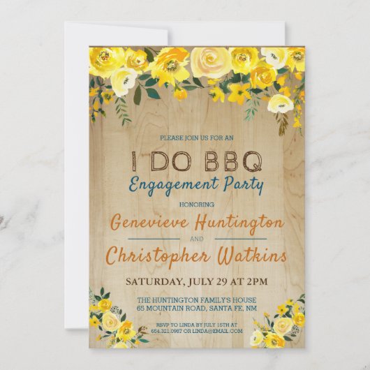 私たち、BBQで結婚式の計画を始めましょう! - ナチュラルな黄色の花のエンゲージメントパーティー 招待状 (正面)