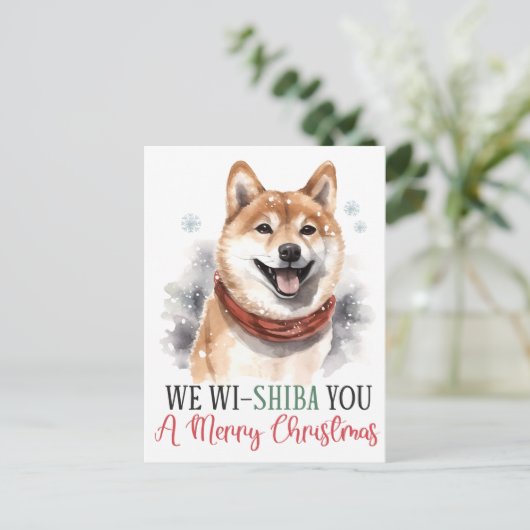 私たちWi-Shibaあなたは犬のメリークリスマスホリデー シーズンポストカード (スタンド正面)