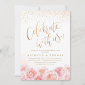 私た祝ち！書道金ゴールドと赤面フローラ 招待状 (正面)