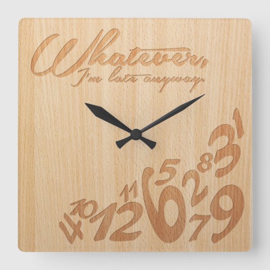 、私とにかく遅いものは何でも-のどは木製の一見を刻みます スクエア壁時計 (正面)