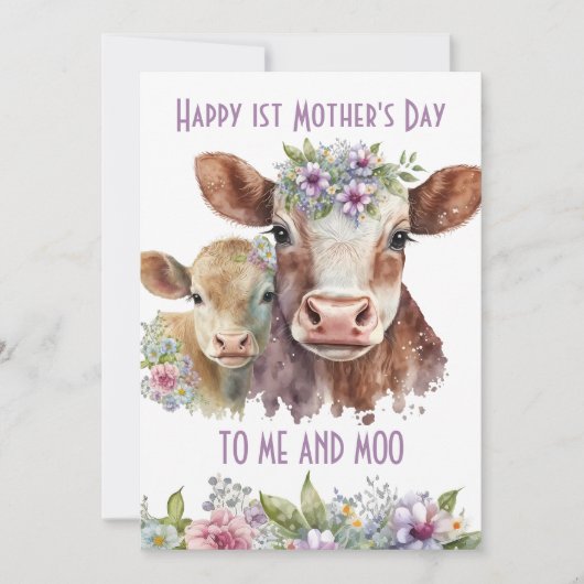私とムー かわいいお母さんと赤ちゃん牛 母の日 シーズンカード (正面)