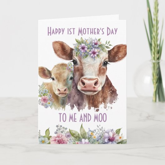 私とモーかわいい母とベビー牛の母の日 シーズンカード (正面)