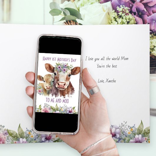 私とモーかわいい母とベビー牛の母の日 シーズンカード