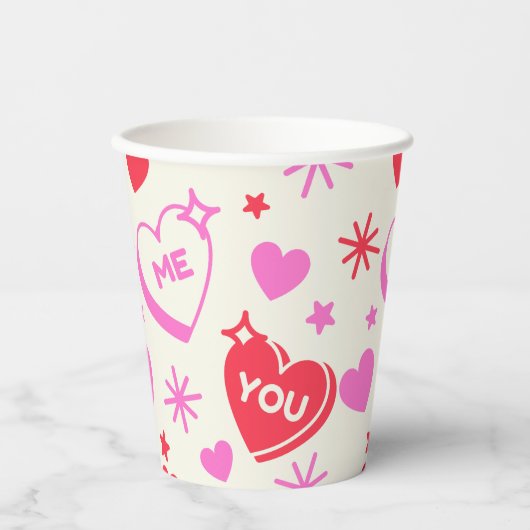 私とユーロマンチックハート紙カップ 紙コップ (正面)