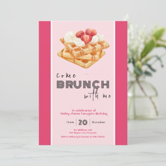 私と一緒にブランチしよう 明るいピンクの招待状 招待状 (スタンド正面)
